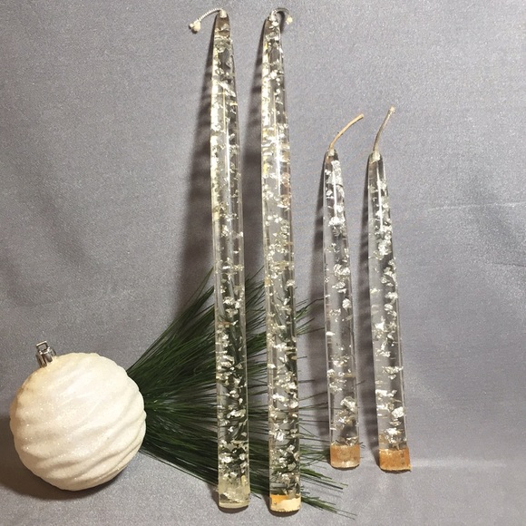 Other - 🎄 Set Of 4 Vintage Silver Flake Lucite Candles